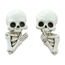XIANXIAN Funny Keep Quiet Skeleton Statue Halloween Decoration, Window Peeker Door Corner Decor, Resin Skull Figurines Gothic Wall Sculpture for Home Halloween Decorations
