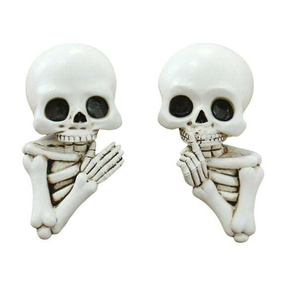 XIANXIAN Funny Keep Quiet Skeleton Statue Halloween Decoration, Window Peeker Door Corner Decor, Resin Skull Figurines Gothic Wall Sculpture for Home Halloween Decorations