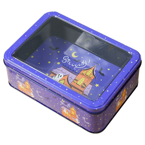 XIANXIAN Halloween Candy Tin with Decorative Lid Design Trick or Treat Container for Cookies Reusable Metal Storage Jar for Festive Celebrations and Thanksgiving Events
