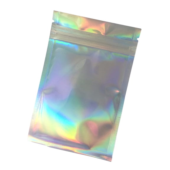 XIANXIAN Holographic Bags 5x7 Mylar Bags Resealable 50PCS, Packaging Bag Smell Proof Pouches Bags for Goodie Snack Easter Candy Jewelry Freshie Party Favor, Plastic Gift Bag for Small Business