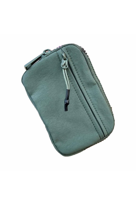 ​​XIANXIAN Keychain Card Wallet Compact Minimalist Design Nylon Fabric ID Holder Zippered Coin Purse Wristlet Lanyard Detachable Clip Travel Essentials Carrier Green​​
