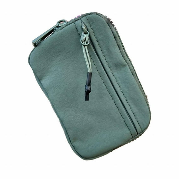 XIANXIAN Keychain Card Wallet Compact Minimalist Design Nylon Fabric ID Holder Zippered Coin Purse Wristlet Lanyard Detachable Clip Travel Essentials Carrier Green