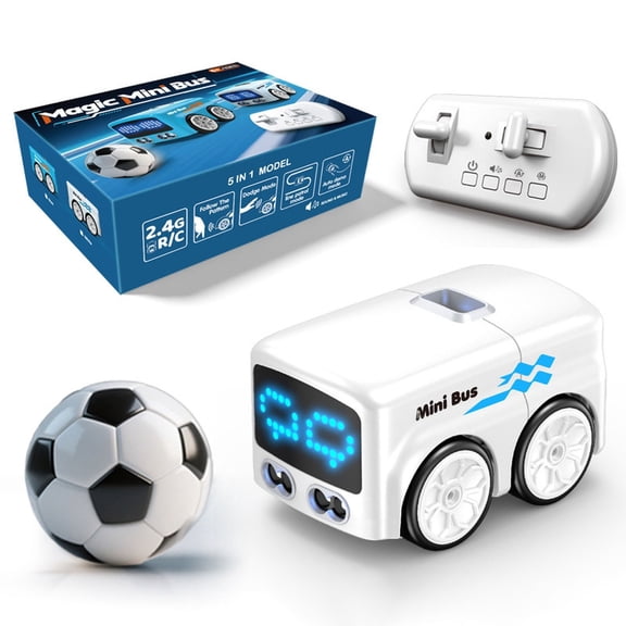 XIANXIAN Magic Mini Bus Toy, 2.4GHz RC Line Following Car with Gesture Follow & Escape Modes, Rechargeable Inductive Bus with LED Lights, Toy Gift for Kids Ages 3-8, White