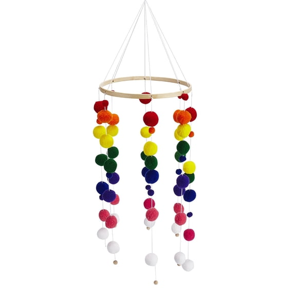 XIANXIAN Rainbow Felt Ball Pom Pom Nursery Ceiling Mobile- Neutral Children's Room Ceiling Decor- Nursery Boy Girl Baby Shower- Handmade - Wool Felt Shapes