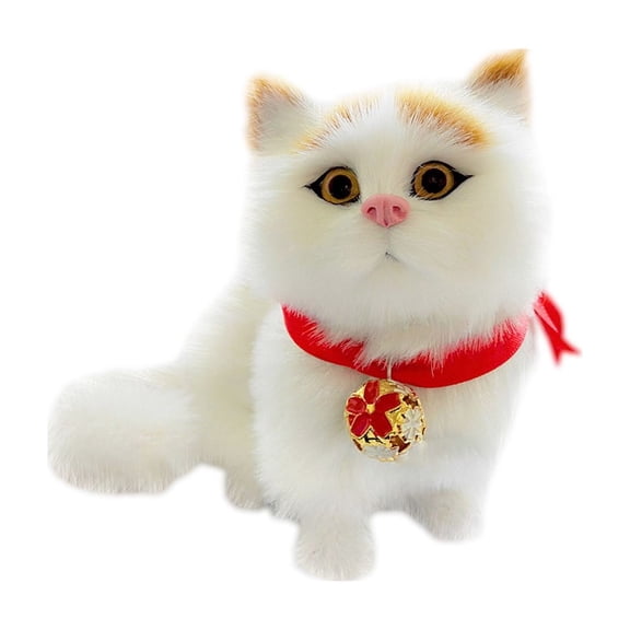 XIANXIAN Realistic Baby Calico Cat Figurine - Lifelike Furry Kitten Statue, Plush Kitty Stuffed Animal Toy, Home Office Car Decor, Collectible Gift, Photo Prop