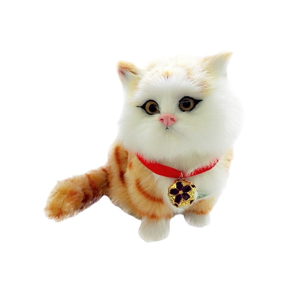 XIANXIAN Realistic Baby Calico Cat Figurine - Lifelike Furry Kitten Statue, Plush Kitty Stuffed Animal Toy, Home Office Car Decor, Collectible Gift, Photo Prop