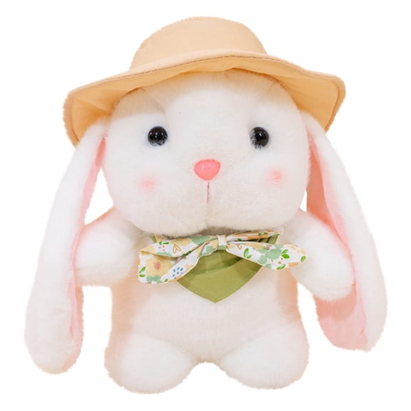 XIANXIAN Soft Toy - Standing Lop Eared Rabbit, Easter Rabbit Stuffed Bunny Animal with Hat and Bow Tie Soft Lovely Realistic Long-Eared Standing Plush Toys (White,9in)