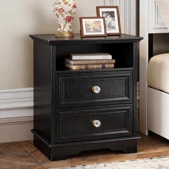 XIAO WEI 25" Farmhouse Nightstand with Hidden Drawer, 3 Drawers & Shelf, Black