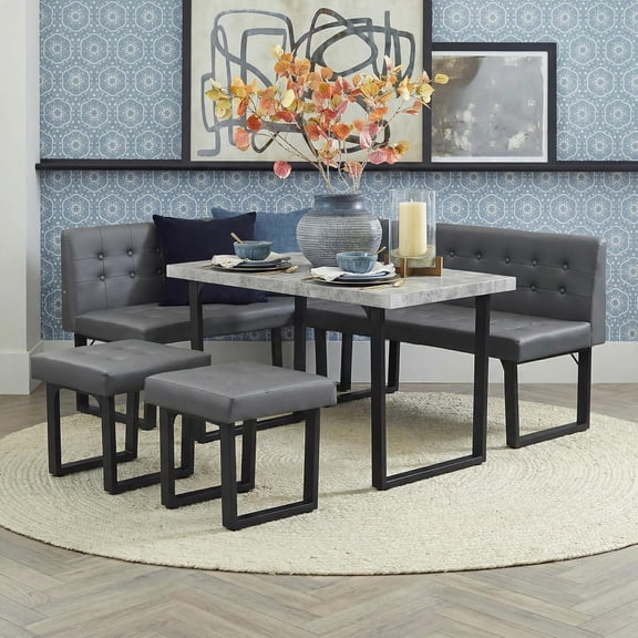 XIAO WEI 72" Corner Dining Set with Storage Bench, L-Shaped, Seats 6, Grey