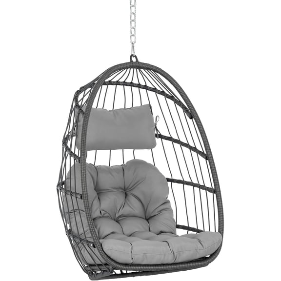 XIAO WEI Hanging Egg Chair Without Stand, Foldable Wicker, Aluminum Frame, UV Cushion, Indoor/Outdoor
