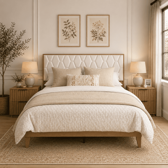 XIAO WEI King Bed Frame with Upholstered Headboard, Under Bed Storage, No Spring Needed