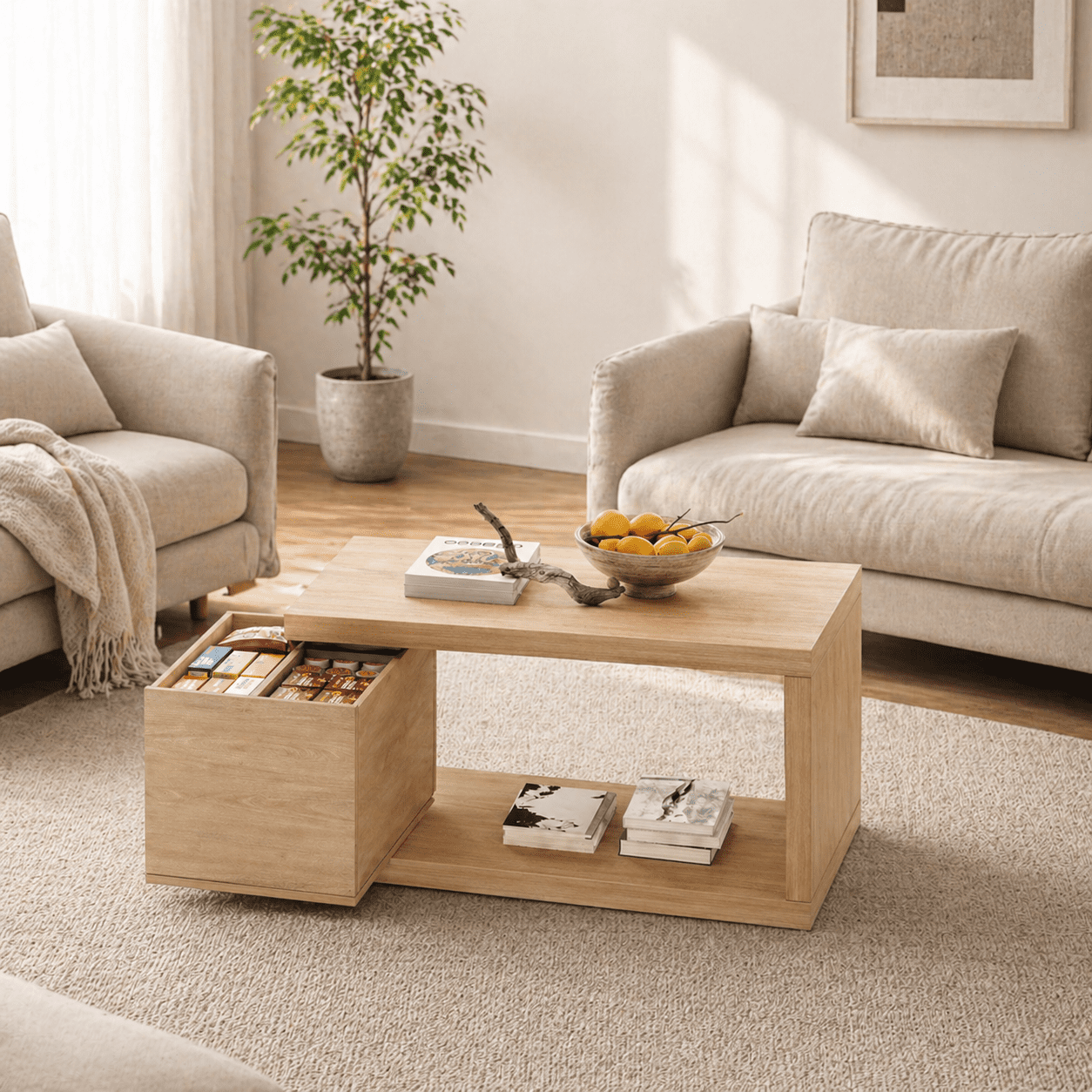 XIAO WEI Modern Coffee Table Hidden Storage 1.4