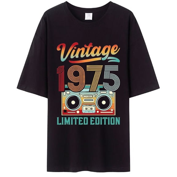 XIAOCHA 1975 Casual Graphic Tee for Women Soft Comfy Short Sleeve Blended T-Shirt with Retro Print