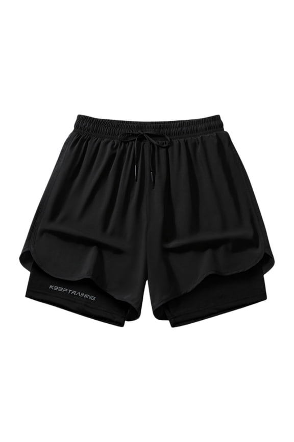 2 In 1 Lined Training Shorts for Men Solid Drawstring Pocket Bottoms Gym Daily Wear Trunks