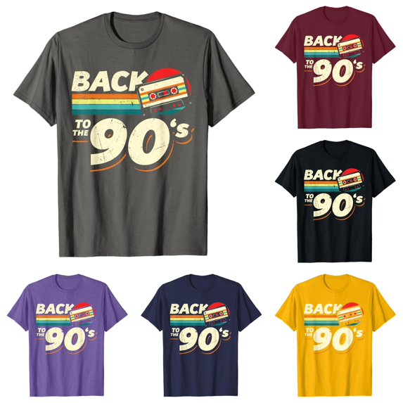 XIAOCHA 90s Cassette Letter Print T Shirt For Men Classic Fit Vintage Retro Casual Tees