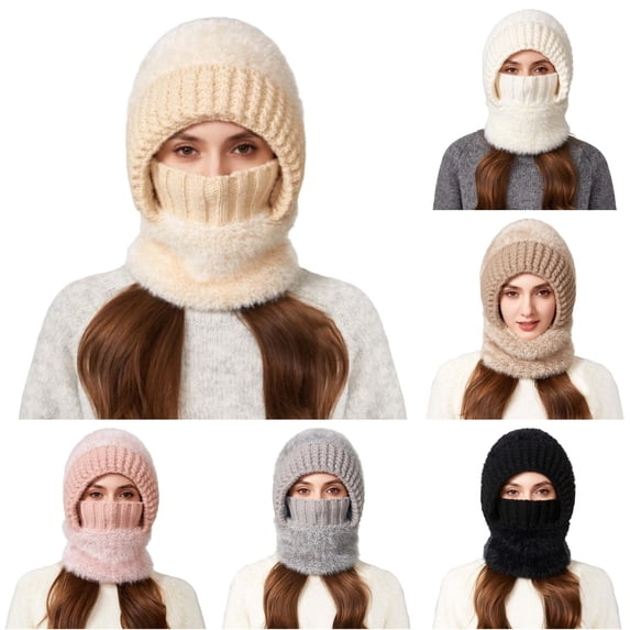 XIAOCHA Balaclava‑Style Beanie for Women,Fleece‑Lined Fall‑Winter Outdoor Toque,Beige