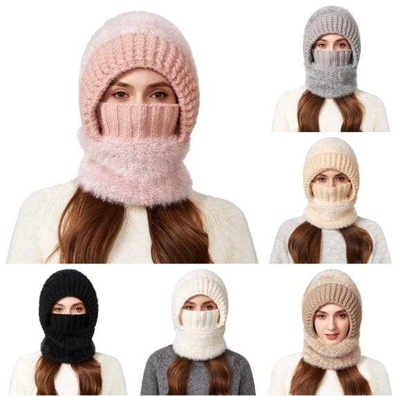 XIAOCHA Balaclava‑Style Beanie for Women,Fleece‑Lined Fall‑Winter Outdoor Toque,Pink