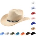 thumbnail image 1 of XIAOCHA Beaded Woven Band Suede Cowboy Hat for Women Solid Shapeable Brim Rodeo Western Hat Party Cowgirl Hat,Khaki, 1 of 4