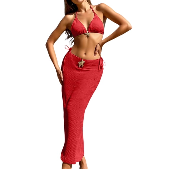 XIAOCHA Bikini And Cover Up Set For Women Halter Neck Triangle Top Drawstring Maxi Sarong Cover Ups Quick Drying Chic Beach Swimsuits