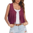 thumbnail image 1 of XIAOCHA Bohemian Fringe Vest for Women Button Open Front Western Casual Waistcoat, 1 of 8