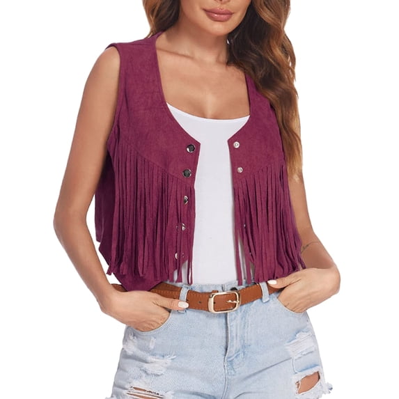 XIAOCHA Bohemian Fringe Vest for Women Button Open Front Western Casual Waistcoat