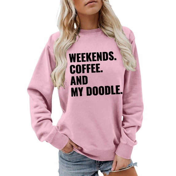 XIAOCHA Bold Block Letter Print Crew Neck Sweatshirt for Women Pet Theme Graphic Relaxed Errands Sweat Pullover