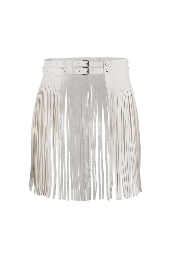 Buckle Fringe High Waisted Mini Skirt for Women Ruched Bodycon Night Out Party Short Skirt