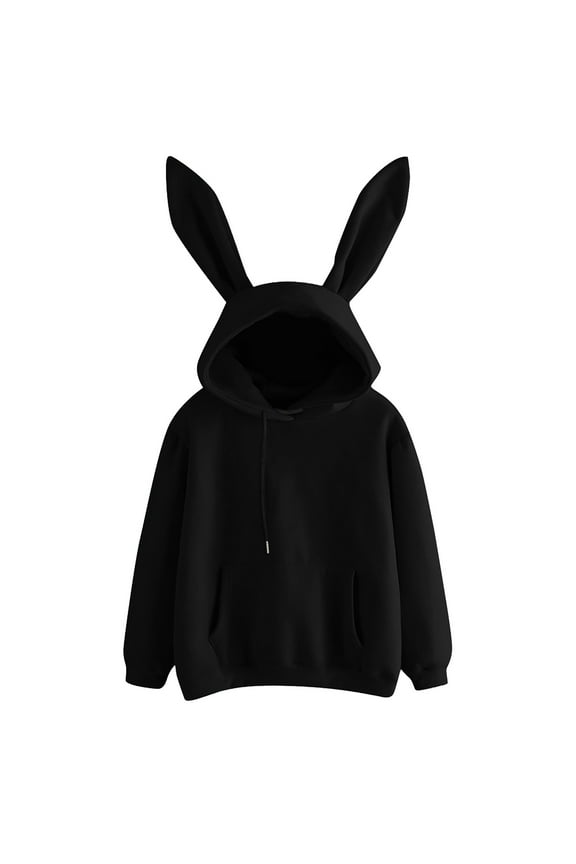 Bunny Ear Hoodies for Women Kawaii Animal Loose Hoodie Hooded Long Sleeve Kangaroo Pocket Sweatshirt
