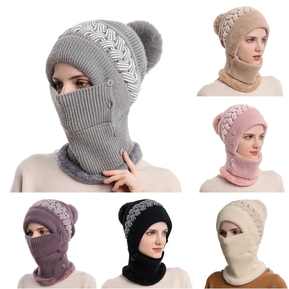 XIAOCHA Button‑Convertible Balaclava for Women Solid Party Fall‑Winter Snood,Grey