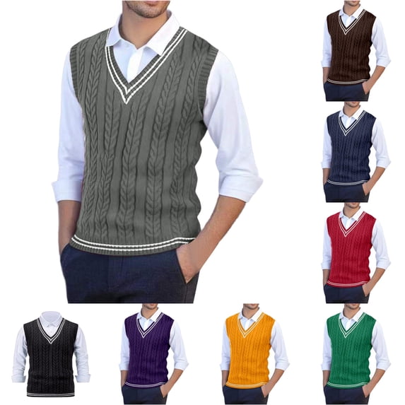XIAOCHA Cable Knit Sweater Vest for Men V Neck Sleeveless Office Daily Tops