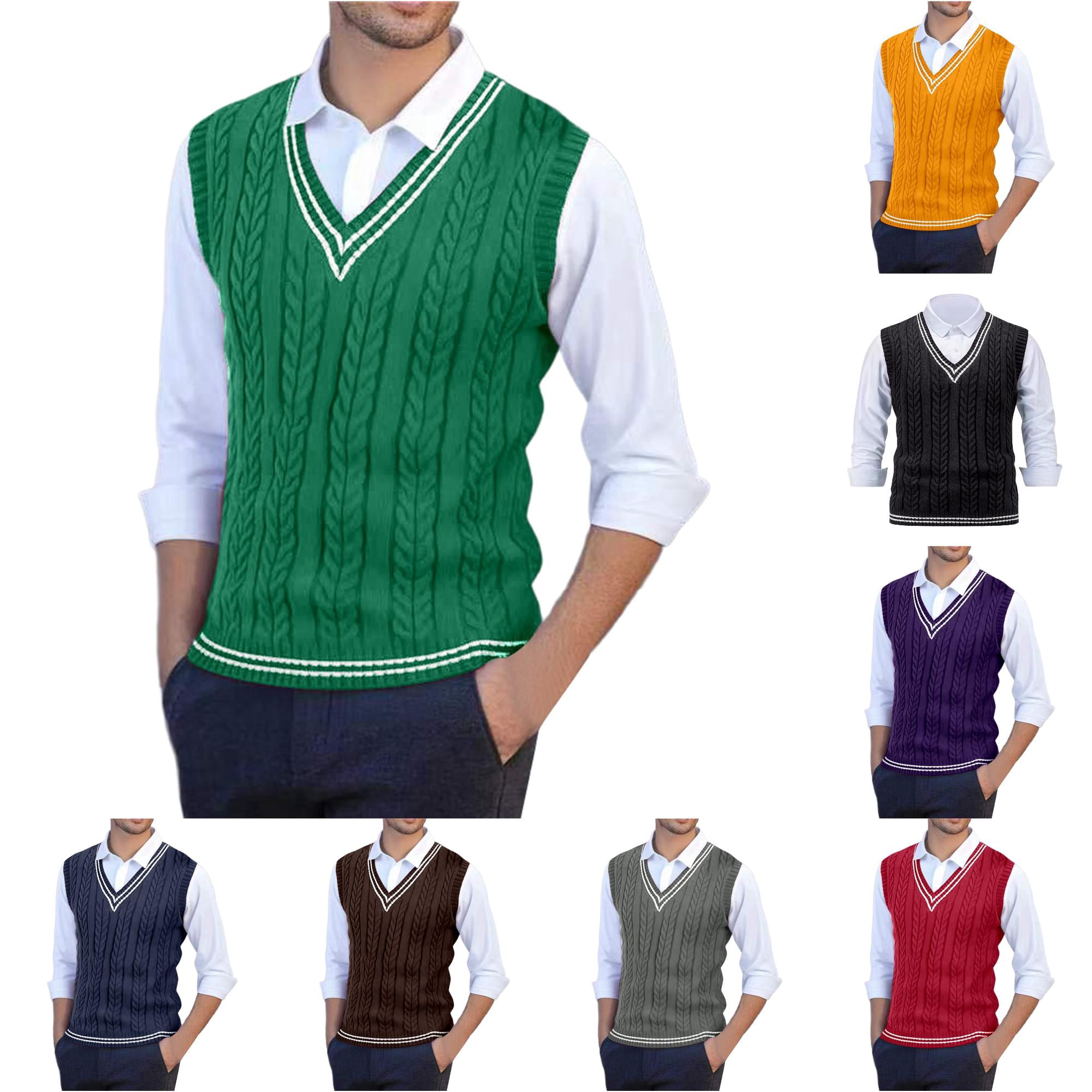 XIAOCHA Cable Knit Sweater Vest for Men V Neck Sleeveless Office