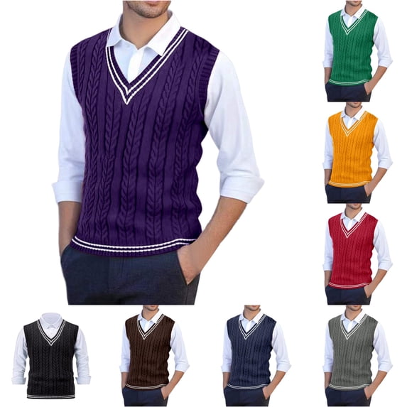 XIAOCHA Cable Knit Sweater Vest for Men V Neck Sleeveless Office Daily Tops