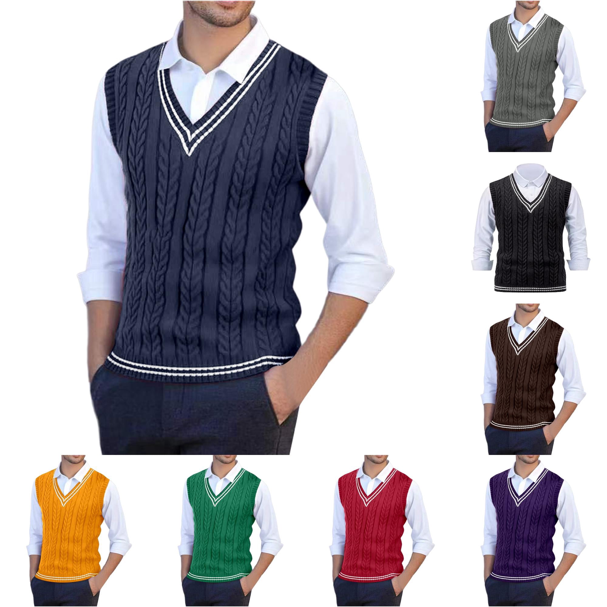 XIAOCHA Cable Knit Sweater Vest for Men V Neck Sleeveless Office