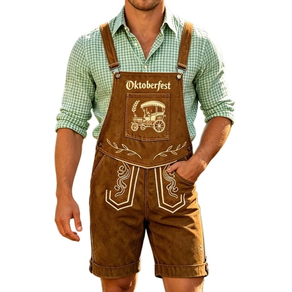 XIAOCHA Carriage Letter Embroidery Lederhosen for Men Boho Wide Strap Oktoberfest Bib Shorts Halloween Party Pants,Brown,Sizes XXXXL