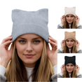 thumbnail image 1 of XIAOCHA Cat‑Ear ed Beanie for Women，Solid‑Rib Fall‑Winter Outdoor Toque,Grey, 1 of 4