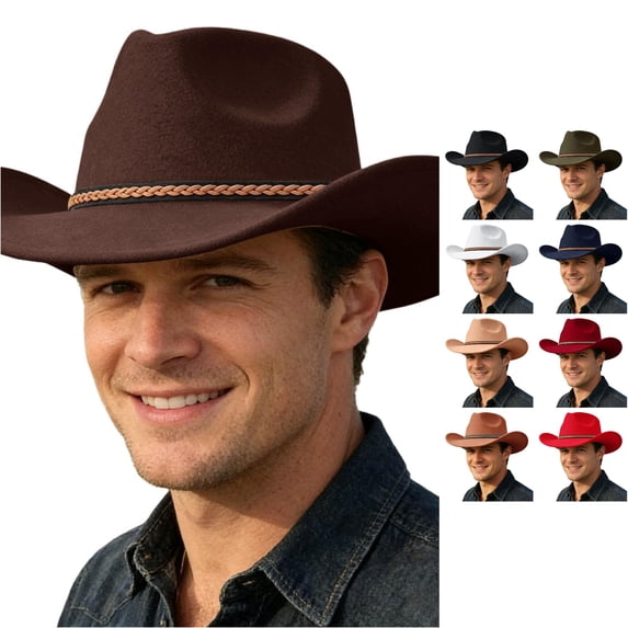 XIAOCHA Cattleman Wool Cowboy Hat for Mens Shapeable Brim Farm Horse Riding Western Cowboy Hat,Coffee