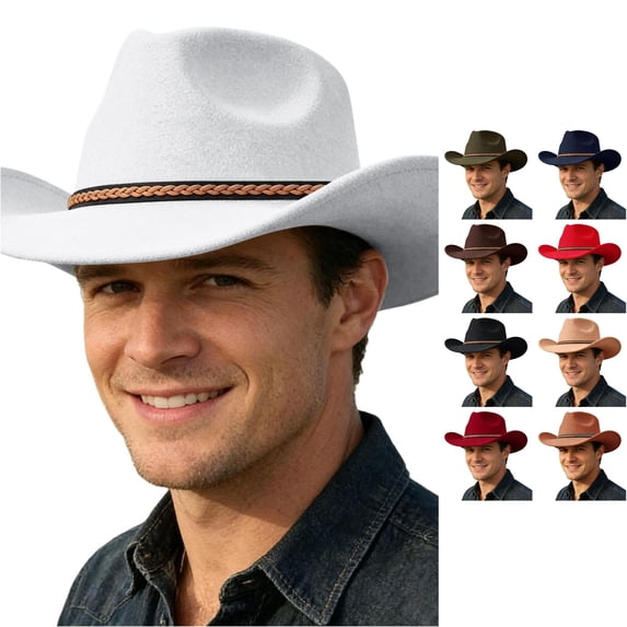 XIAOCHA Cattleman Wool Cowboy Hat for Mens Shapeable Brim Farm Horse Riding Western Cowboy Hat,White
