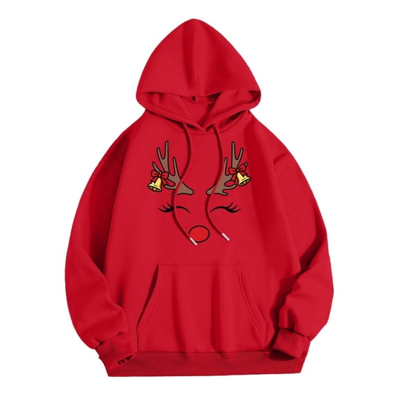 XIAOCHA Christmas Couples Hoodies Fleece Oversized Hooded Sweatshirt Festive Warm Reindeer Casual Hoodie