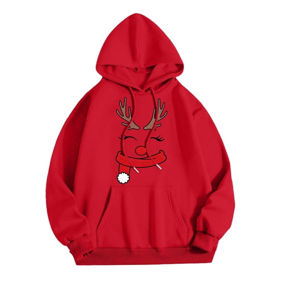 XIAOCHA Christmas Reindeer Hoodies for Couples Fleece Loose Hooded Sweatshirt Festive Warm Casual Hoodie