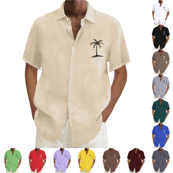 XIAOCHA Coconut Tree Print Hawaiian Shirt For Men Camp Collar Short Sleeve Summer Beach Button Down Top