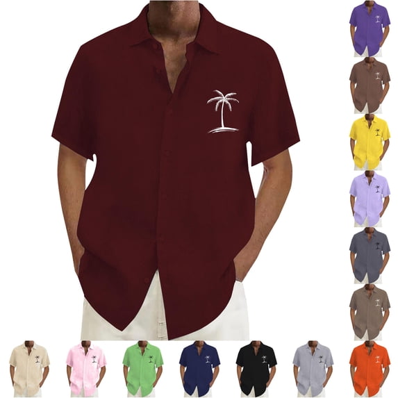 XIAOCHA Coconut Tree Print Hawaiian Shirt For Men Camp Collar Short Sleeve Summer Beach Button Down Top