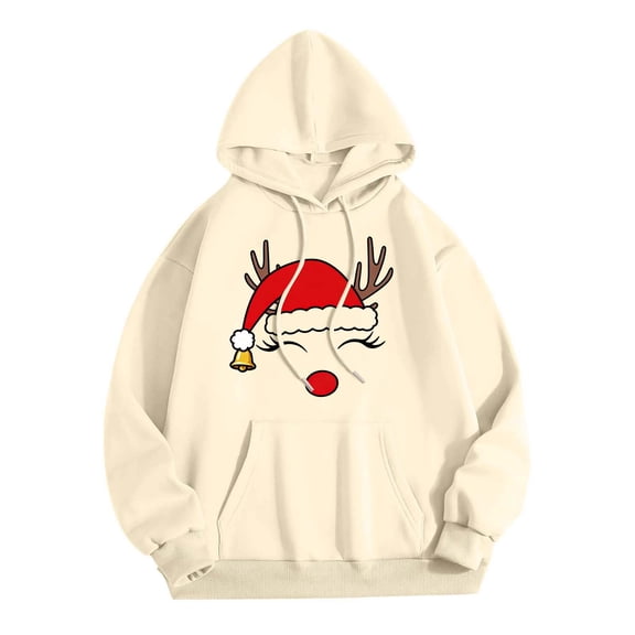 XIAOCHA Couples Hoodies for Christmas Oversized Reindeer Hooded Sweatshirt Festive Warm Casual Holiday Wear Top