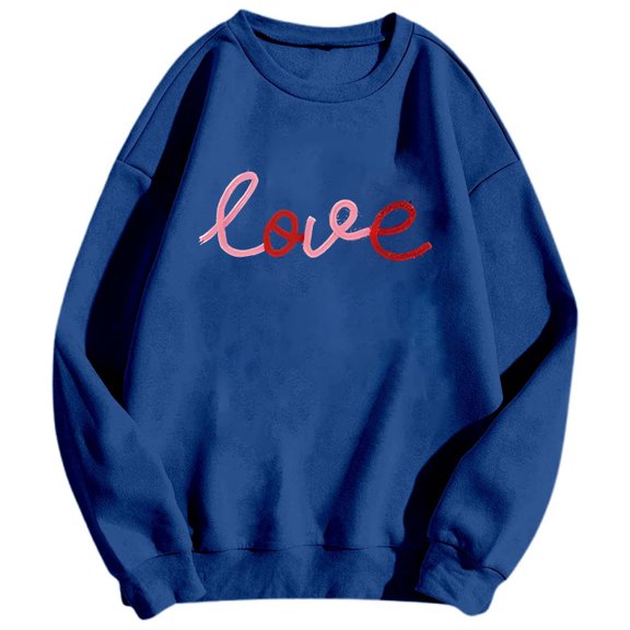 XIAOCHA Couples Love Lettering Sweatshirt Valentine Loose Long Sleeve Round Neck Spring Pullover Soft Daily Top