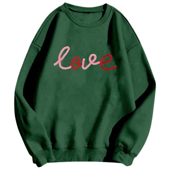 XIAOCHA Couples Love Lettering Sweatshirt Valentine Loose Long Sleeve Round Neck Spring Pullover Soft Daily Top