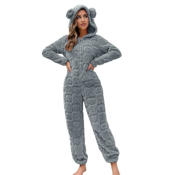 XIAOCHA Cozy Women's Hooded Jumpsuit Long Sleeve Winter Sleepwear Warm Home Wear For Cold Weather Comfort