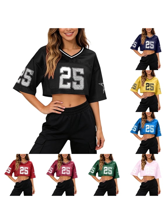 Cropped Mesh Jersey for Women V Neck Half Sleeve Tee athletic Pullover Top, Sizes L