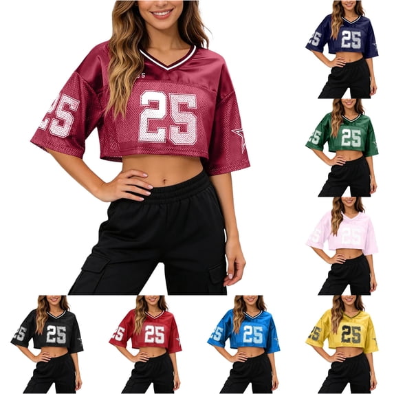 XIAOCHA Cropped Mesh Jersey for Women V Neck Half Sleeve Tee athletic Pullover Top, Sizes L