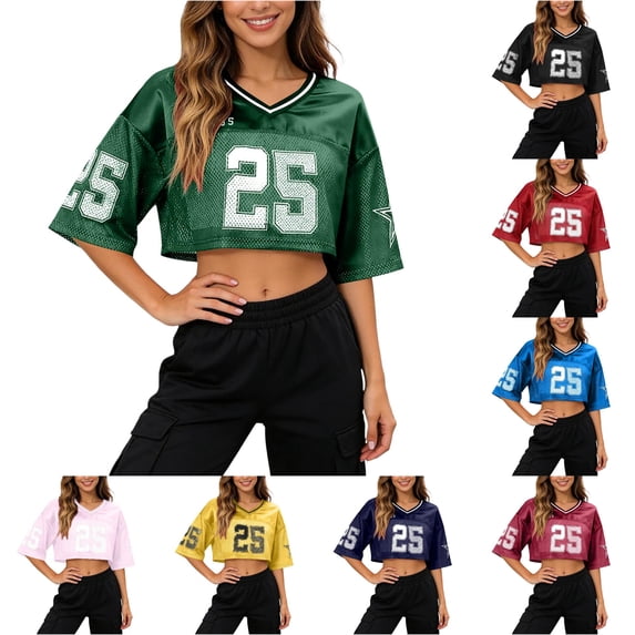 XIAOCHA Cropped Mesh Jersey for Women V Neck Half Sleeve Tee athletic Pullover Top, Sizes L