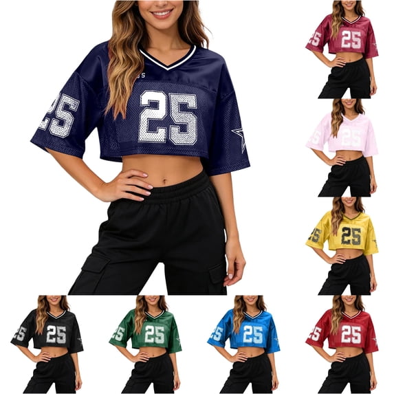 XIAOCHA Cropped Mesh Jersey for Women V Neck Half Sleeve Tee athletic Pullover Top, Sizes XL