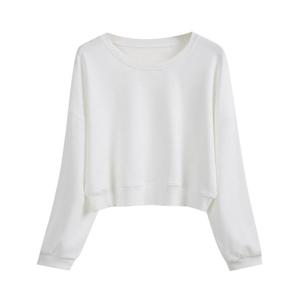 XIAOCHA Cropped Sweatshirt for Women Crew Neck Lantern Sleeve Top Casual Minimalist Pullover Tops